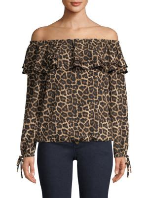 michael michael kors off the shoulder leopard print top|MICHAEL Michael Kors Leopard Print Layered Ruffle Off.